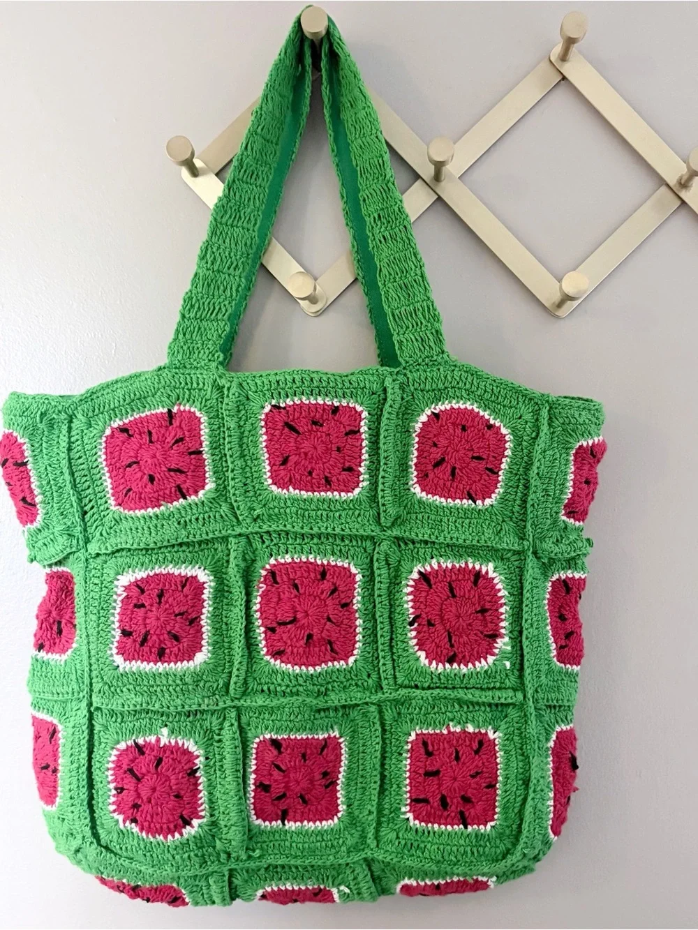 America & Beyond Watermelon Crochet Tote Bag Beaded Granny Square NWT